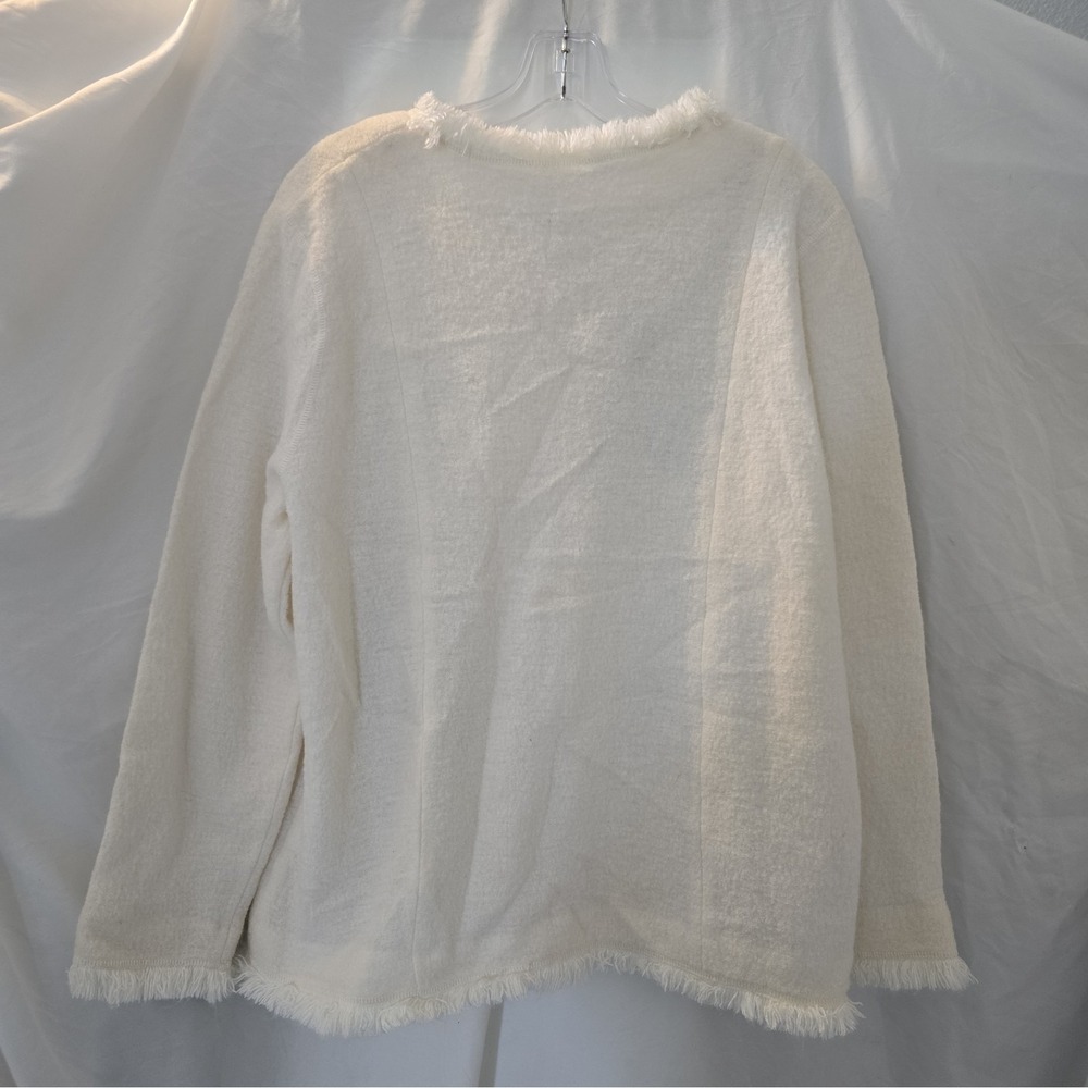 Alfred Dunner Women's Cardigan Cream Floral Pearls Fringe 100% Wool Boho-chic L - Picture 7 of 13